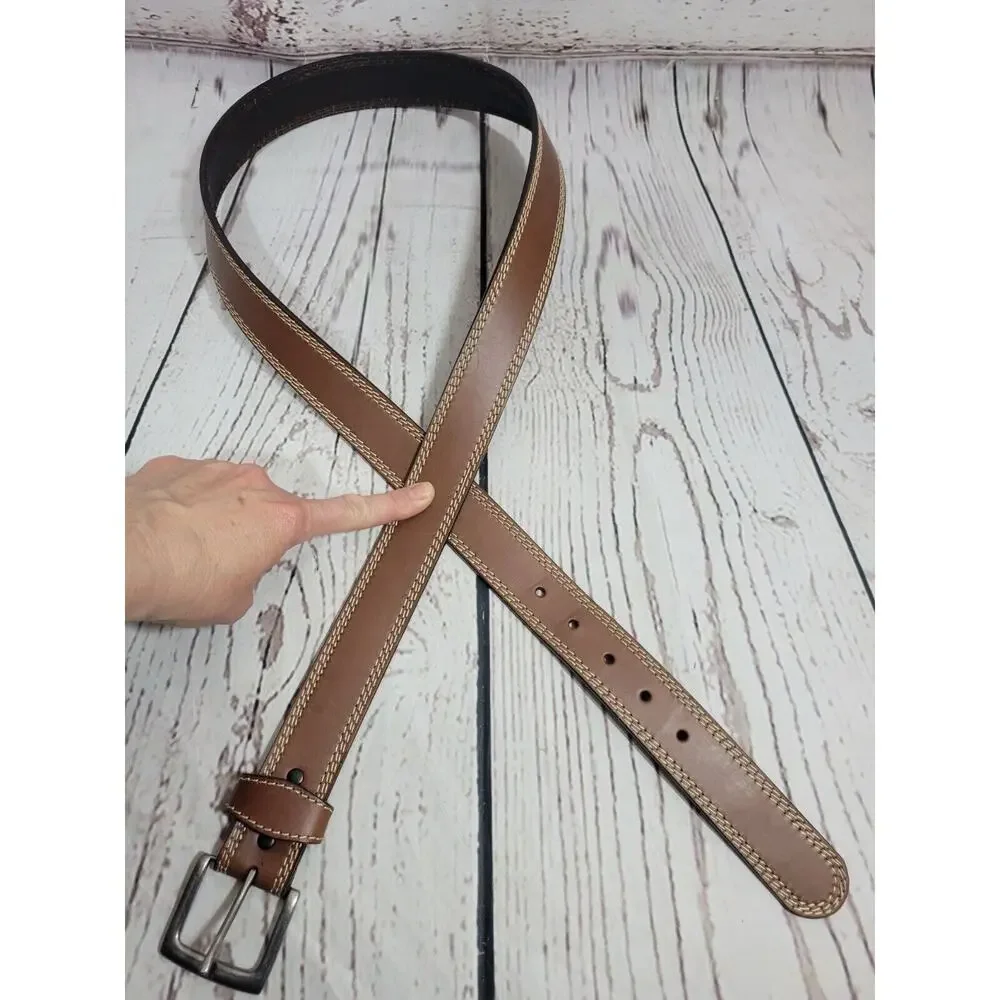 Men's Brown Genuine Leather Triple Stitched Dress Casual Belt Size‎ 43-45